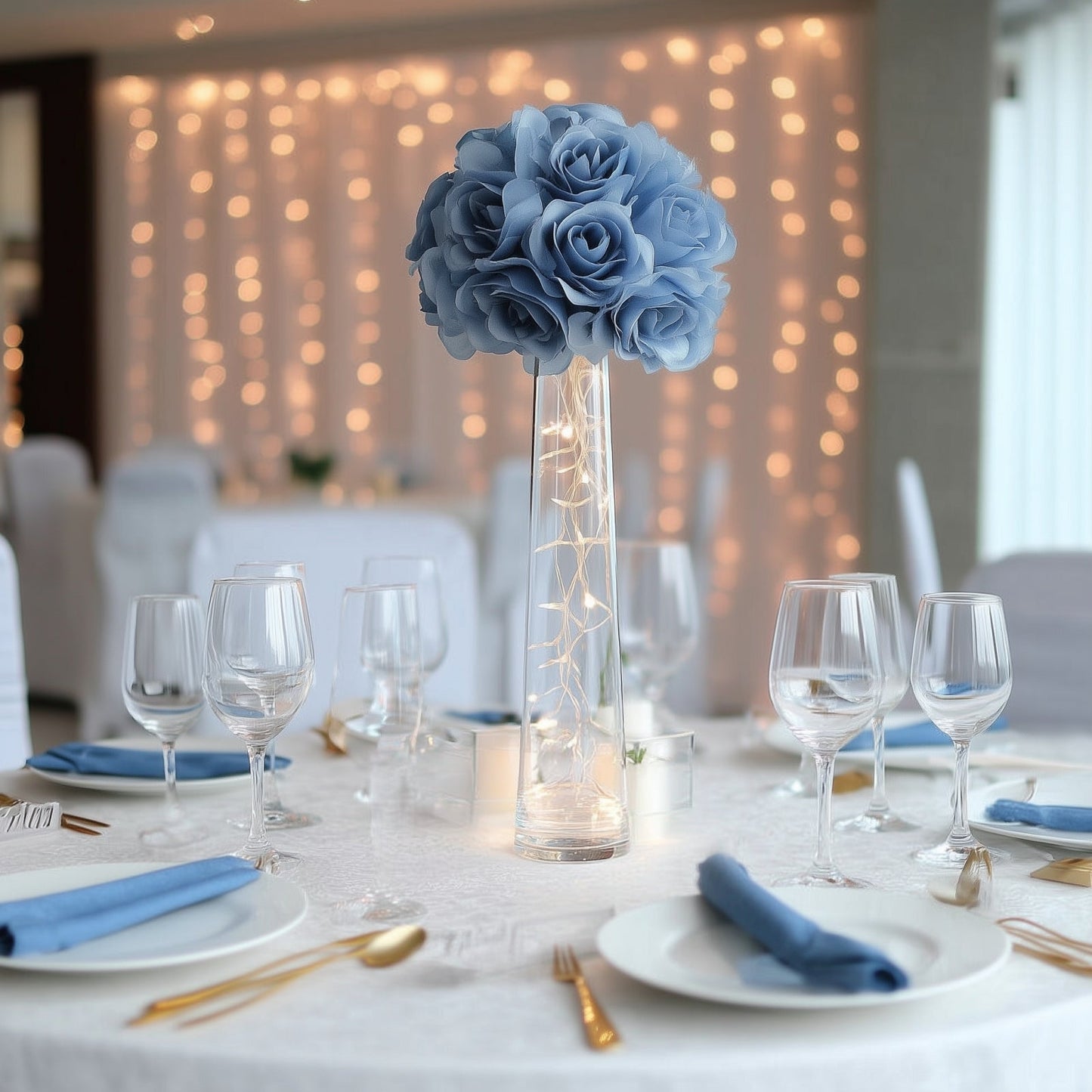 2 Pack 7" Dusty Blue Artificial Silk Rose Kissing Ball, Faux Flower Ball