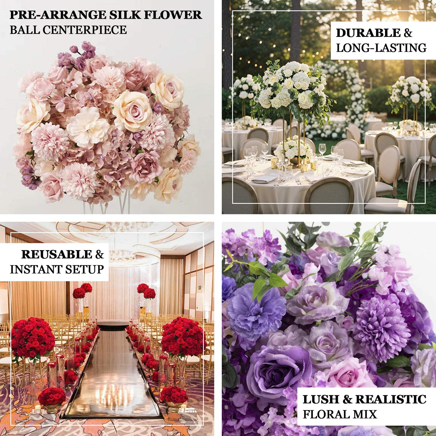 22-Inch Lavender Lilac Silk Flower Grand Centerpiece â€“ Pre-Arranged Artificial Rose, Hydrangea & Chrysanthemum Ball for Wedding & Event DÃ©cor