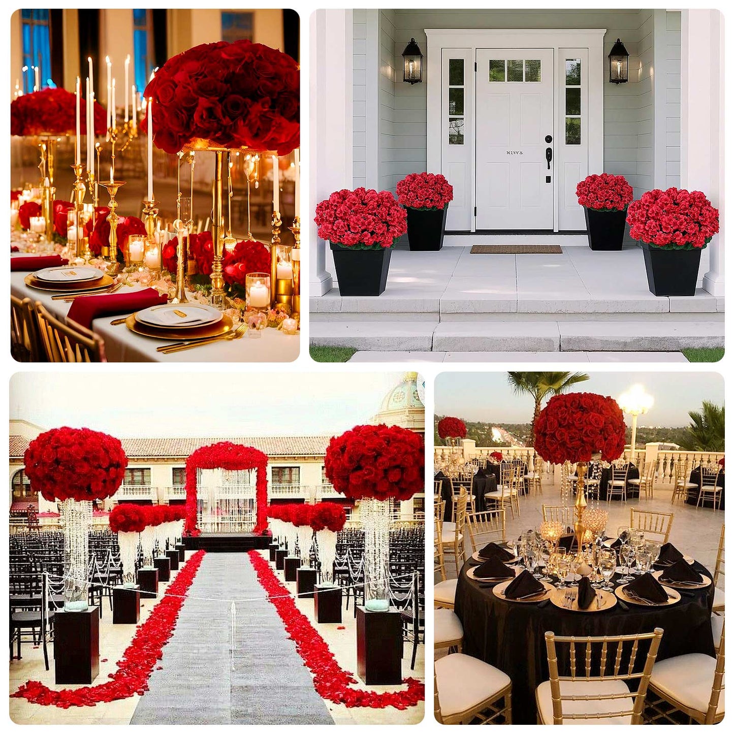 22-Inch Red Silk Flower Grand Centerpiece â€“ Pre-Arranged Artificial Rose, Hydrangea & Chrysanthemum Ball for Wedding & Event DÃ©cor