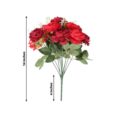 2-Pack Silk Peony Bouquet 14" Burgundy â€“ Lifelike Artificial Flower Arrangement for Vase Display, Events & Everyday Decor