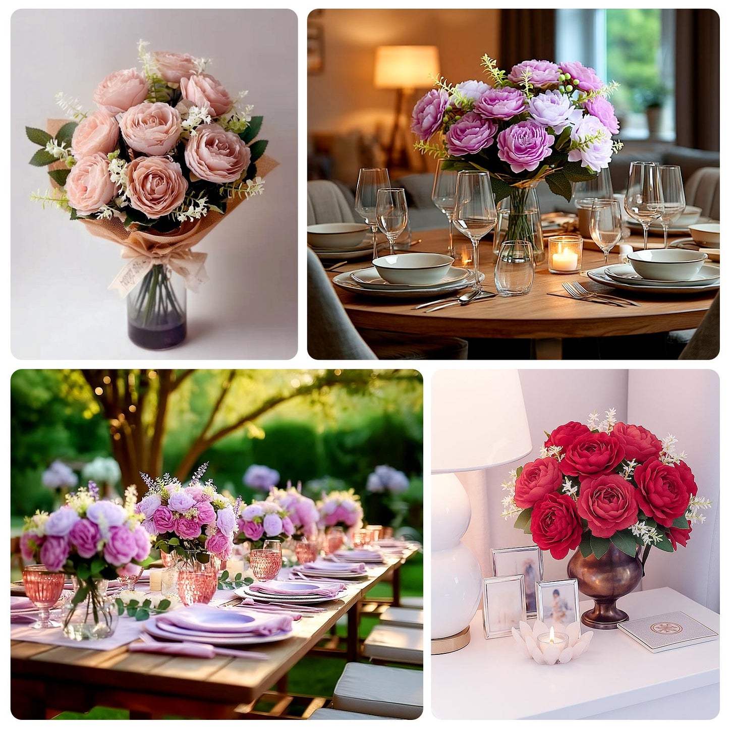 2-Pack Silk Peony Bouquet 14" Natural â€“ Lifelike Artificial Flower Arrangement for Vase Display, Events & Everyday Decor