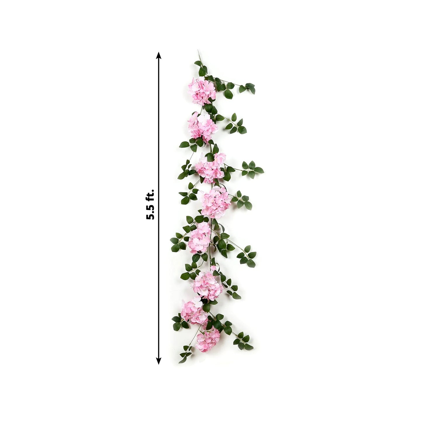 2-Pack Pink Artificial Hydrangea Garland 5.5ft â€“ Artificial Silk Floral Vine with Green Leaves