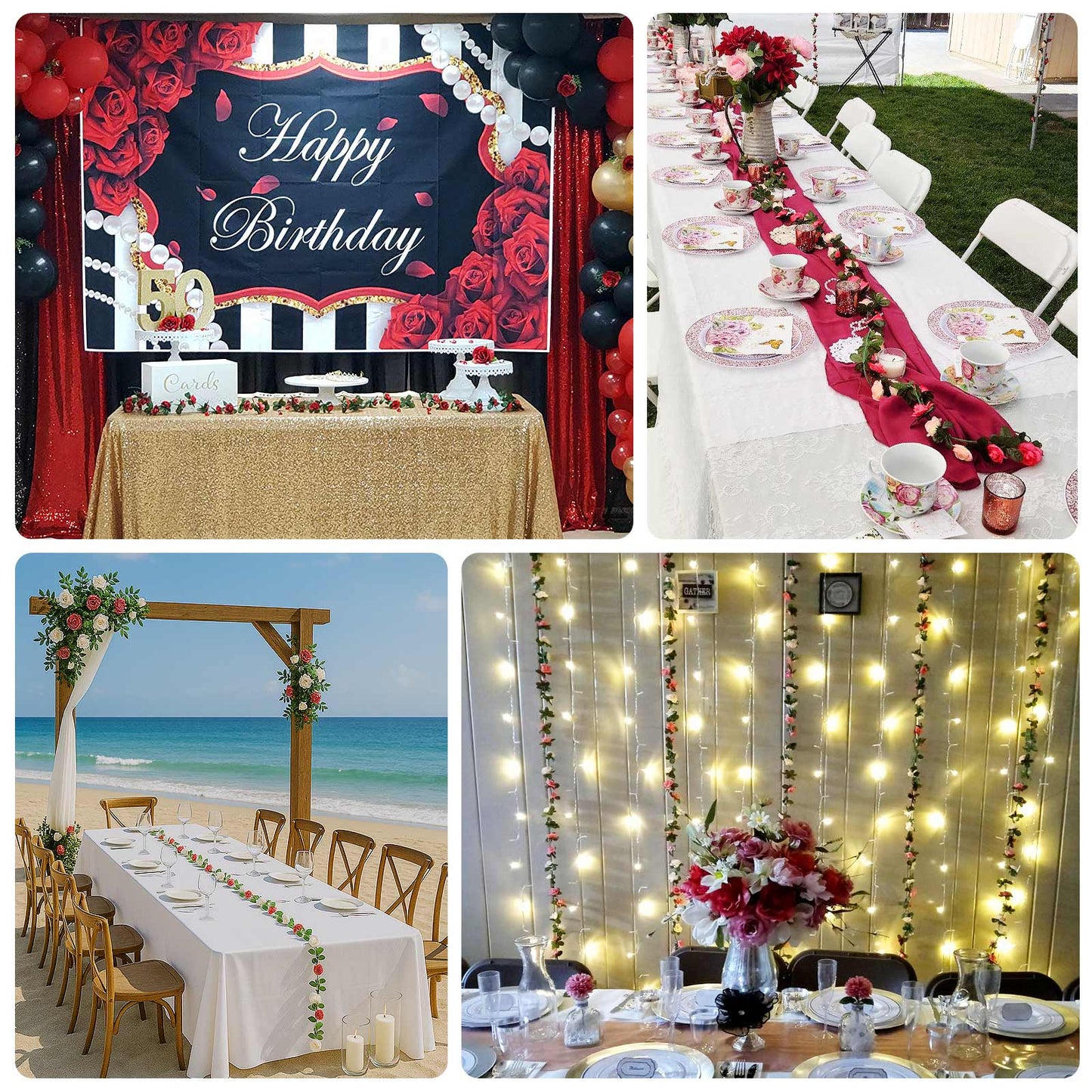 2 Pack 8ft Blush Fuchsia Artificial Silk Flower Garland Mini Rose Vines with 45 Flower Heads