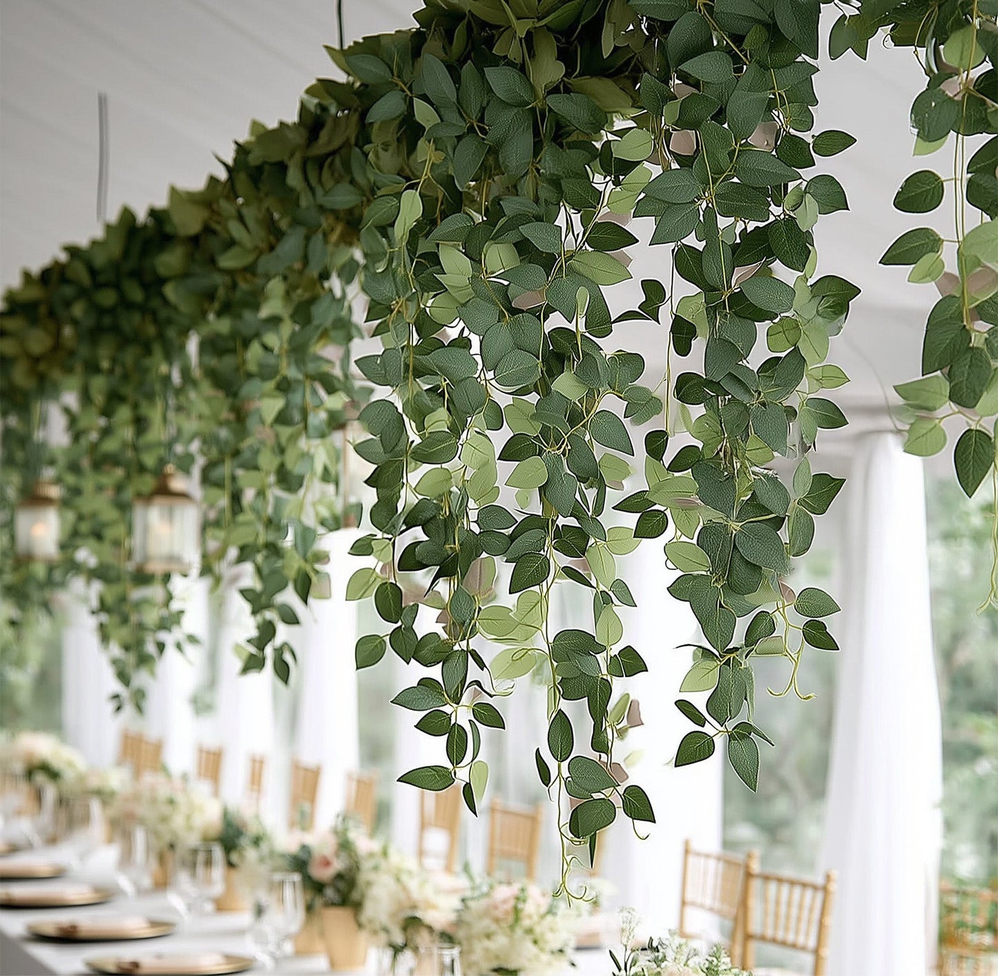 3-Pack Silk Rose Leaf Hanging Plants 40" â€“ Realistic Artificial Greenery Vines for Home, Patio & Event Styling