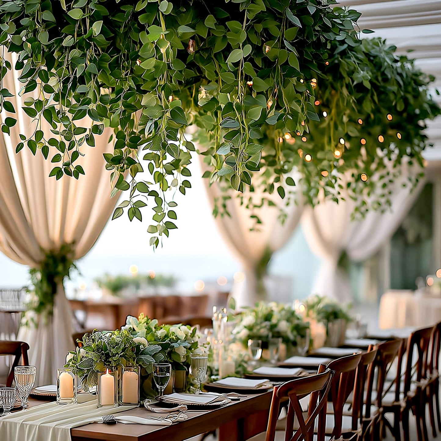 3-Pack Silk Rose Leaf Hanging Plants 40" â€“ Realistic Artificial Greenery Vines for Home, Patio & Event Styling