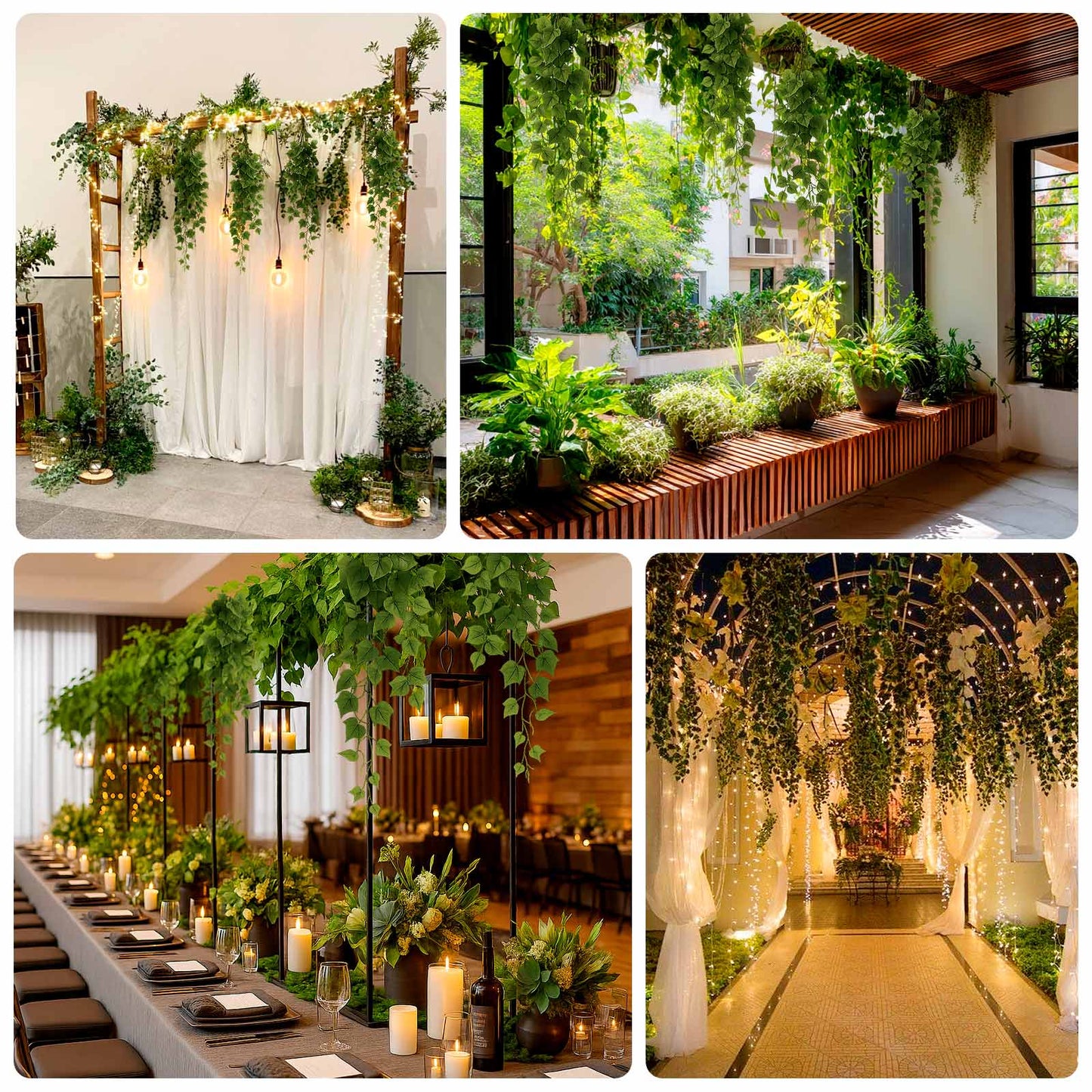 3-Pack Hanging Bush Vines - 3ft Artificial Greenery, Cottonwood Leaves for Walls, Arches & Event Backdrops