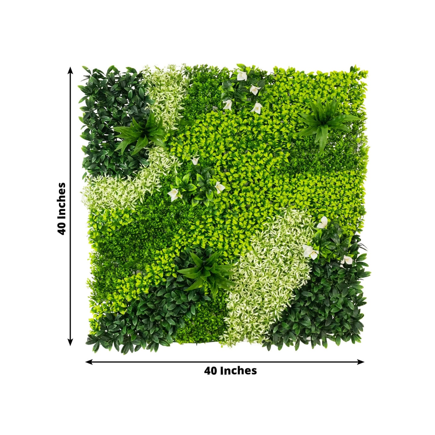 Artificial Boxwood Greenery Wall Panels, 40"Ã—40" Grass Panels with Variegated Leaves and White Flowers, UV-Protected Backdrop for Outdoor Decor â€“ 2 Panels, Covers 22 Sq. Ft.