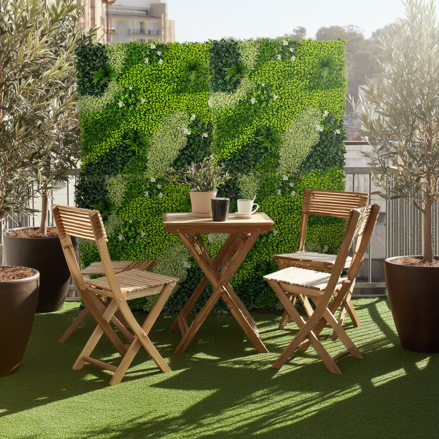 Artificial Boxwood Greenery Wall Panels, 40"Ã—40" Grass Panels with Variegated Leaves and White Flowers, UV-Protected Backdrop for Outdoor Decor â€“ 2 Panels, Covers 22 Sq. Ft.