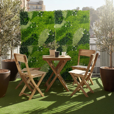 Artificial Boxwood Greenery Wall Panels, 40"Ã—40" Grass Panels with Variegated Leaves and White Flowers, UV-Protected Backdrop for Outdoor Decor â€“ 2 Panels, Covers 22 Sq. Ft.