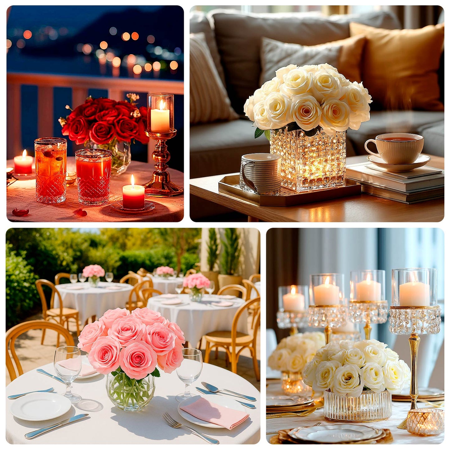 10 Pcs 12" Artificial Silk Roses - Pink, Single Stem Rose for Flower Bouquet Arrangements