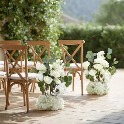 4-Pack White Artificial Flower Arrangements â€“ 20" Roses, Hydrangeas & Eucalyptus, Free-Standing with Foam Base for Wedding Aisle DÃ©cor
