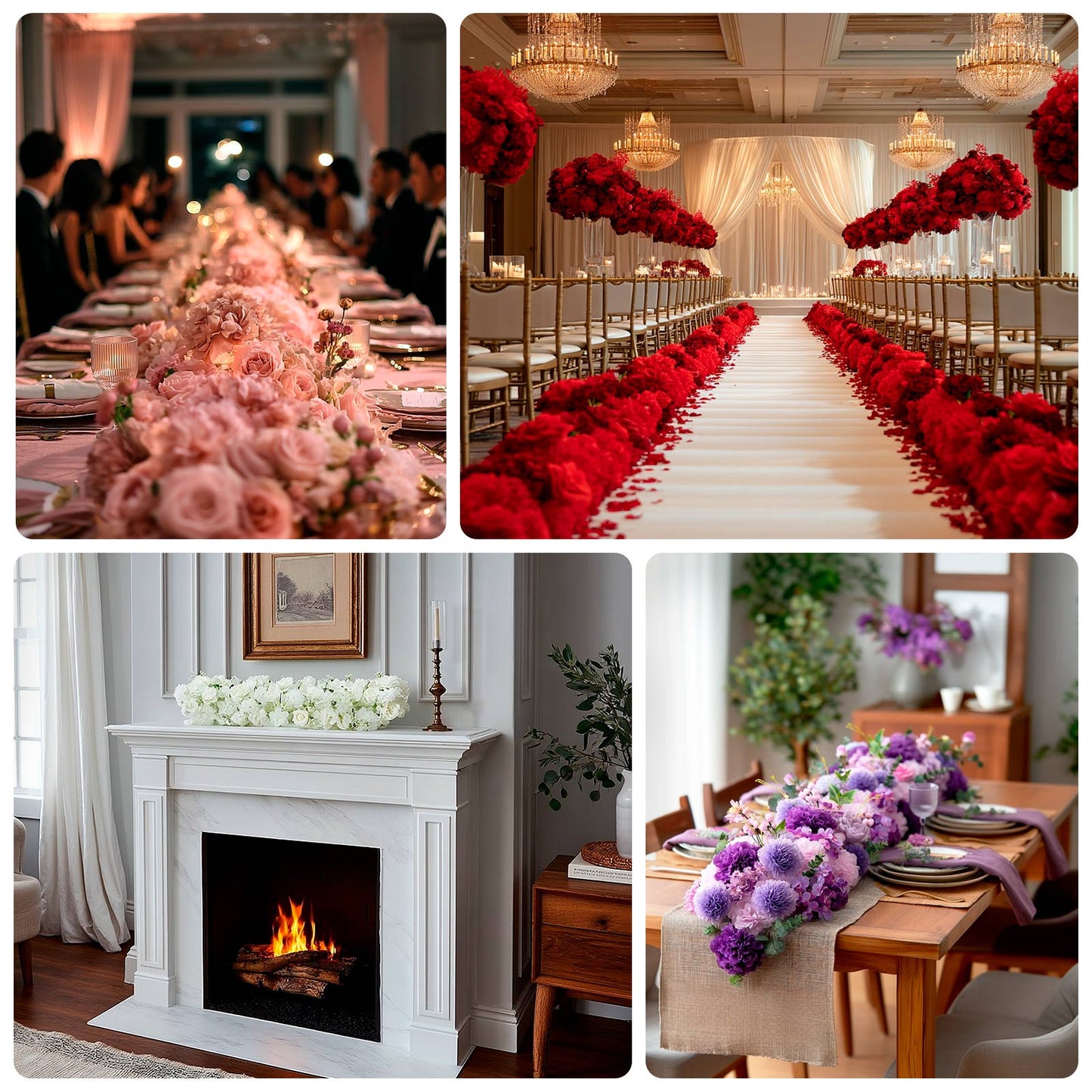 Pre-Arranged Silk Flower Table Runner 40"x16" Mixed Lavender Lilac â€“ Roses, Hydrangeas, Chrysanthemums & Peonies for Wedding Table & Arch Decor