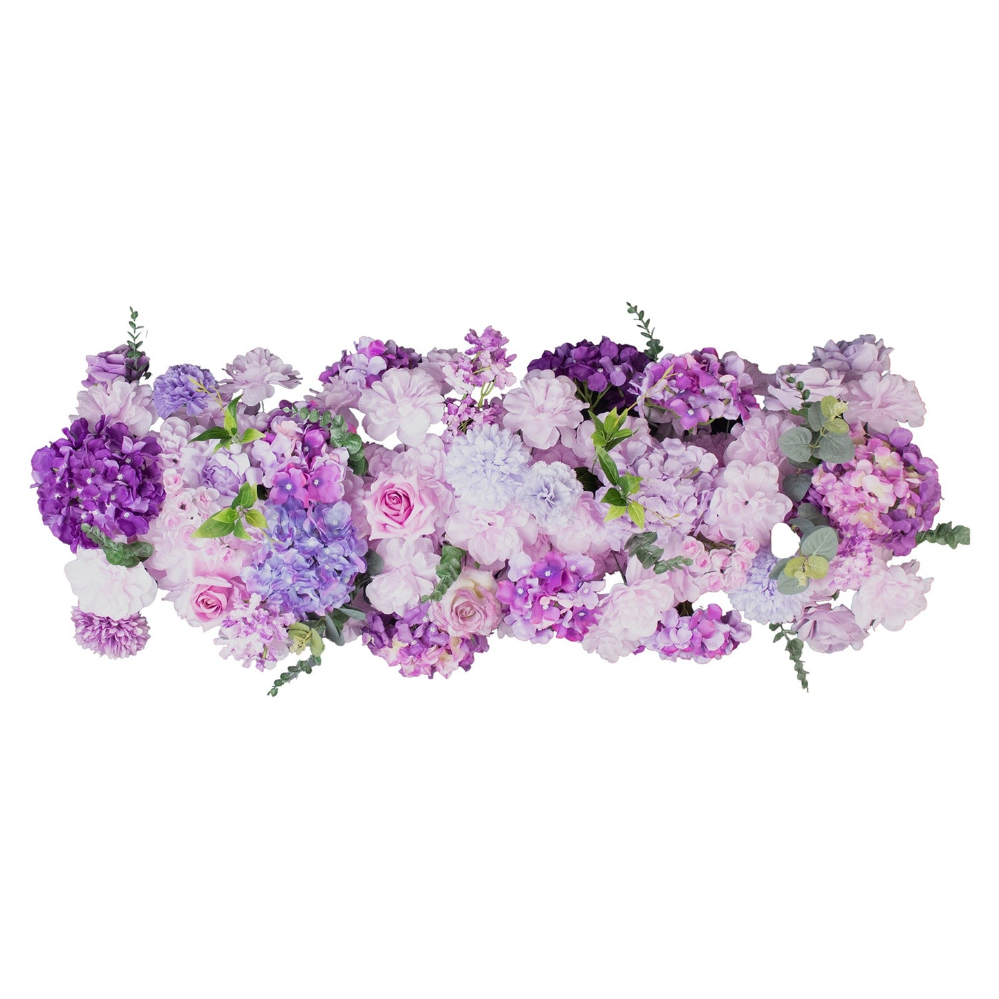 Pre-Arranged Silk Flower Table Runner 40"x16" Mixed Lavender Lilac â€“ Roses, Hydrangeas, Chrysanthemums & Peonies for Wedding Table & Arch Decor