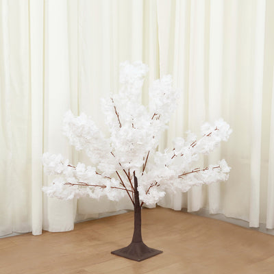Silk Cherry Blossom Tree Centerpiece 3ft White â€“ Lifelike Artificial Sakura Wishing Tree with Metal Base