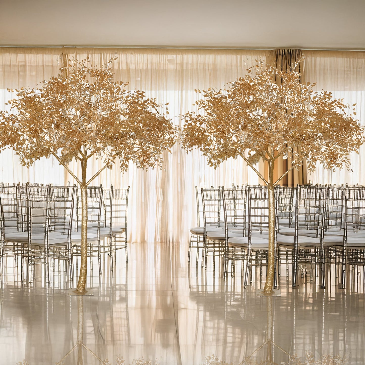 7ft Golden Faux Leaf Trees with Natural-Look Trunks â€“ Floor DÃ©cor for Venues & Events
