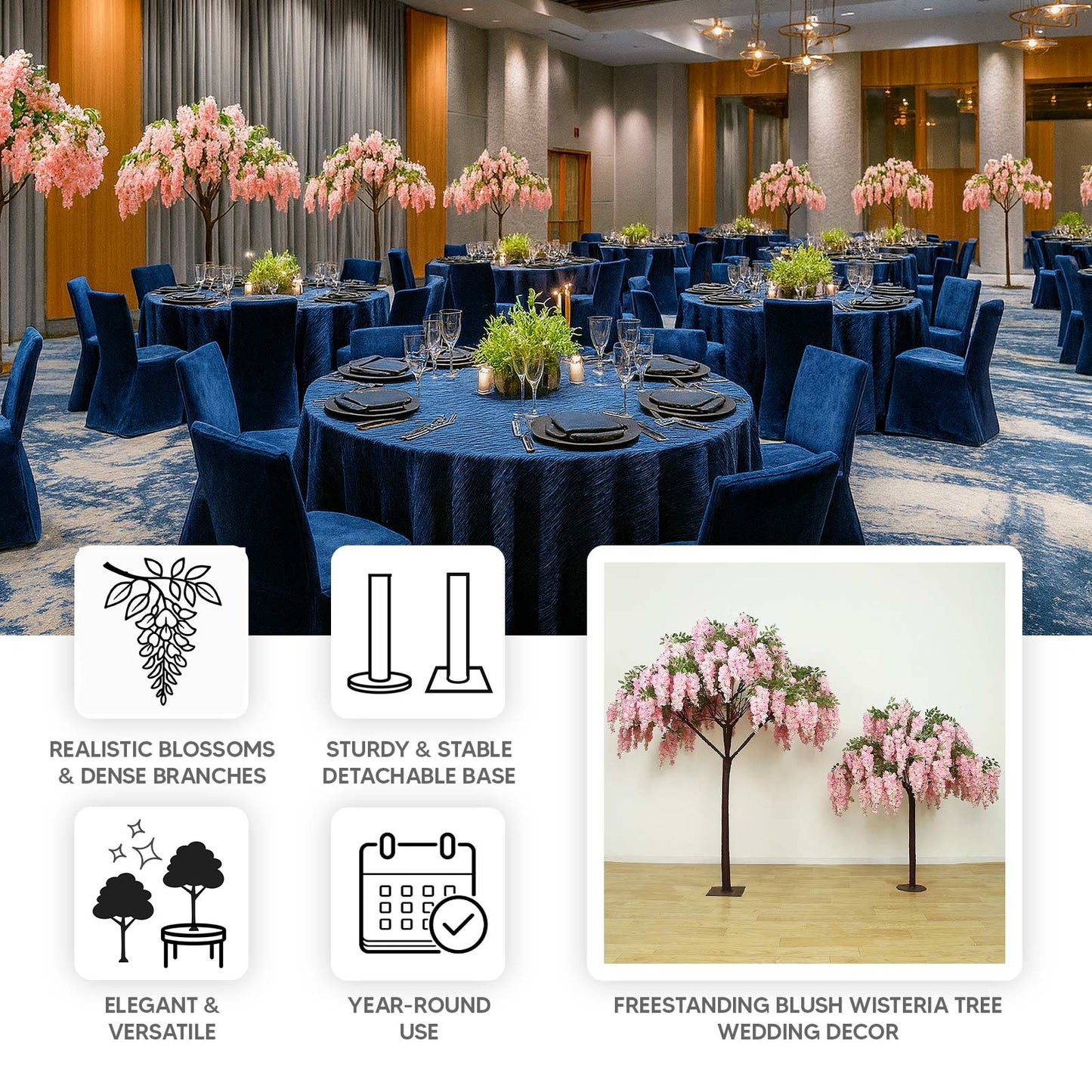 5ft Freestanding Blush Wisteria Artificial Tree â€“ Cascading Silk Flower Display for Weddings & Events