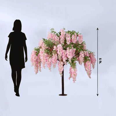 5ft Freestanding Blush Wisteria Artificial Tree â€“ Cascading Silk Flower Display for Weddings & Events