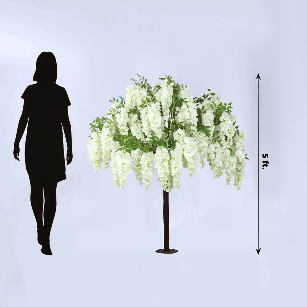 5ft Freestanding White Wisteria Artificial Tree â€“ Cascading Silk Flower Display for Weddings & Events