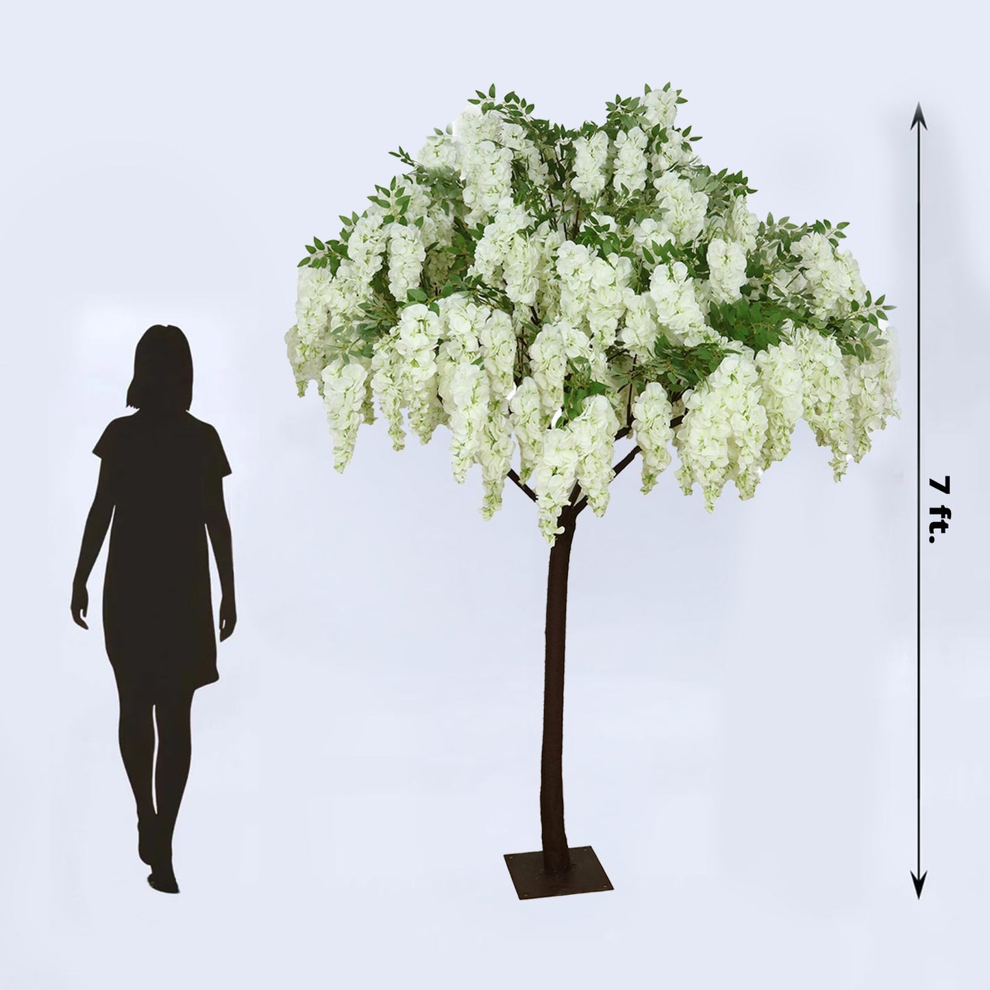 7ft Freestanding White Wisteria Artificial Tree â€“ Cascading Silk Flower Display for Weddings & Events