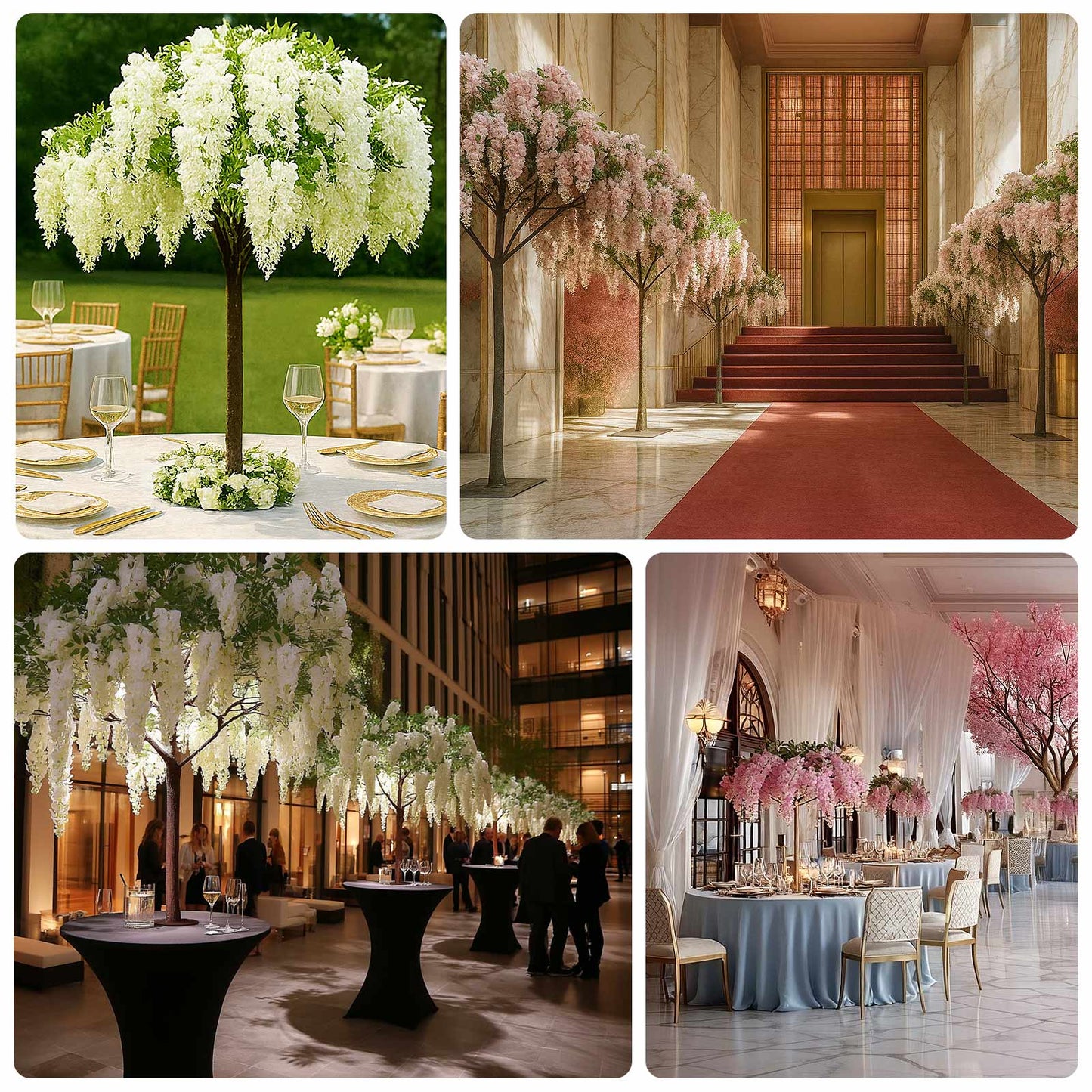 7ft Freestanding Blush Wisteria Artificial Tree â€“ Cascading Silk Flower Display for Weddings & Events