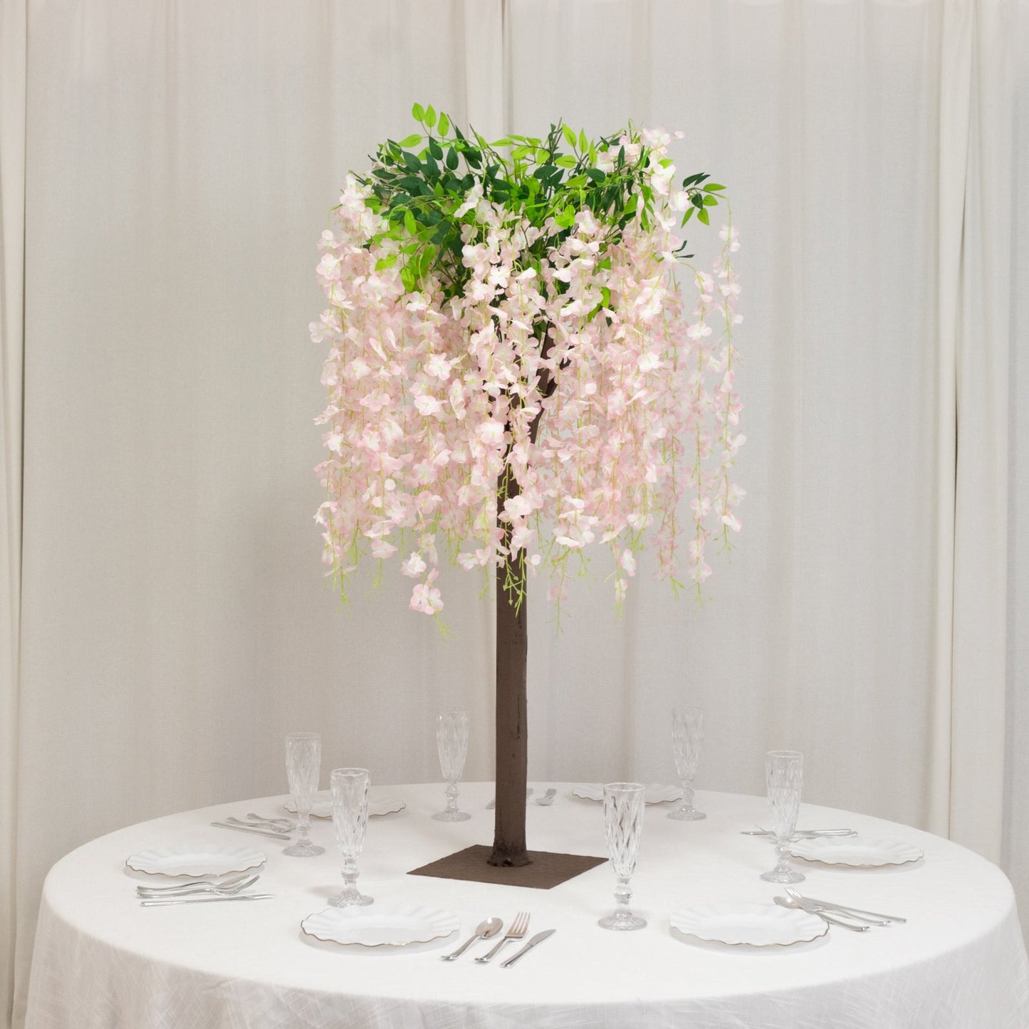 Blush Artificial Wisteria Tree â€“ 4ft Cascading Silk Flowers with Natural Trunk for Weddings, Receptions & Event Centerpieces
