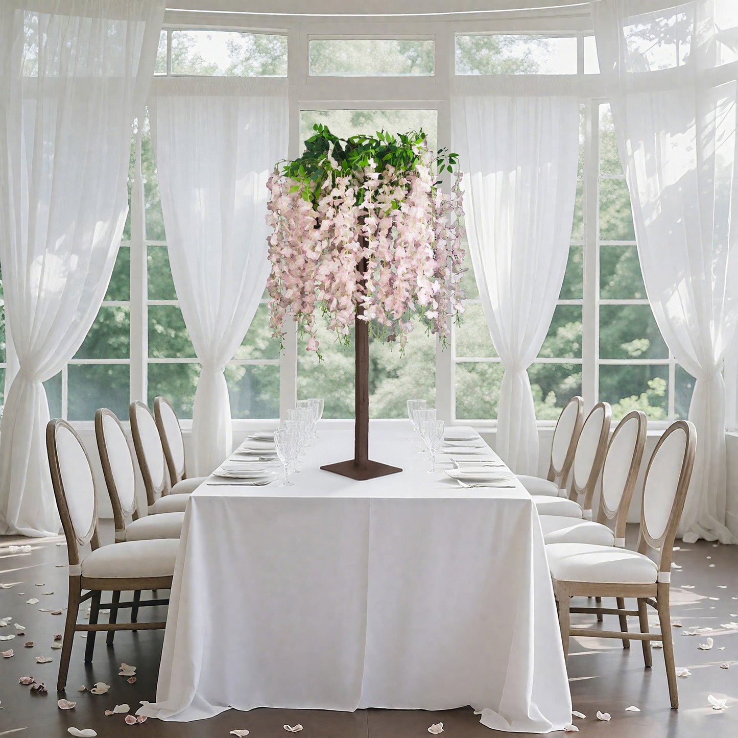 Blush Artificial Wisteria Tree â€“ 4ft Cascading Silk Flowers with Natural Trunk for Weddings, Receptions & Event Centerpieces