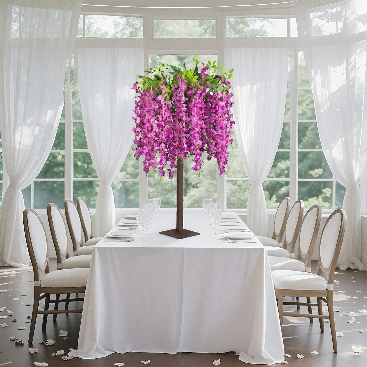 Lavender Lilac Artificial Wisteria Tree â€“ 4ft Cascading Silk Flowers with Natural Trunk for Weddings, Receptions & Event Centerpieces