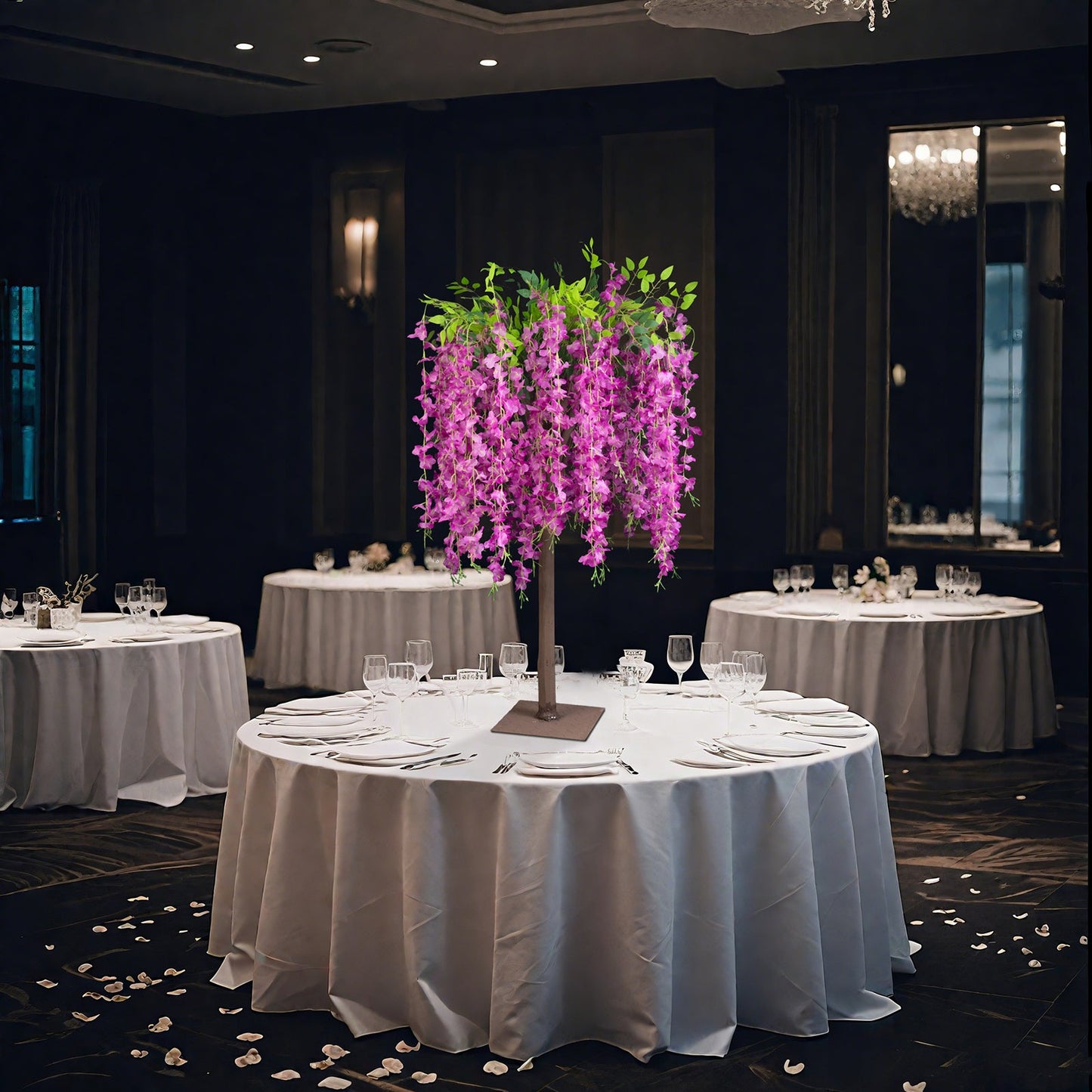 Lavender Lilac Artificial Wisteria Tree â€“ 4ft Cascading Silk Flowers with Natural Trunk for Weddings, Receptions & Event Centerpieces
