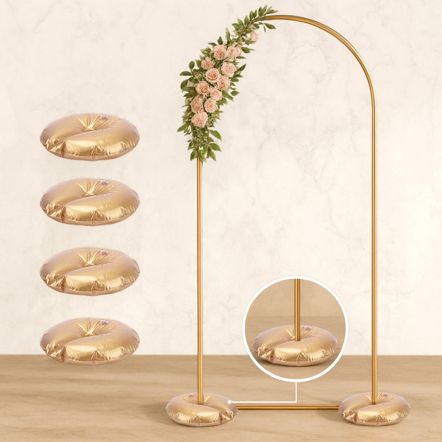 4 Pack 14" Metallic Gold Water Bags â€“ Heavy Duty Reusable PVC Fillable Base Weights for Balloon Columns & Arch Stand Support