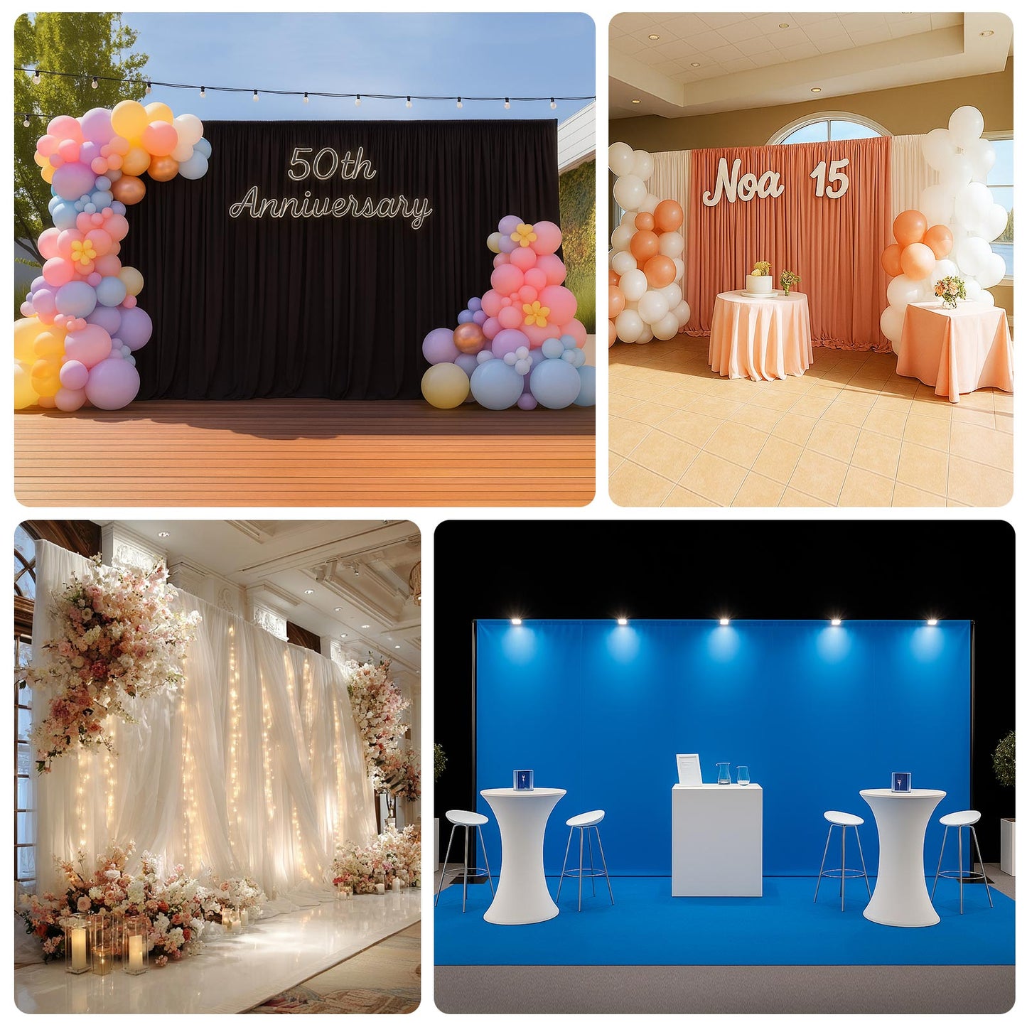 Black Heavy Duty Metal Backdrop Stand â€“ 10ft x 20ft Pipe & Drape Adjustable Photography Background Stand with 3 Flat Steel Bases