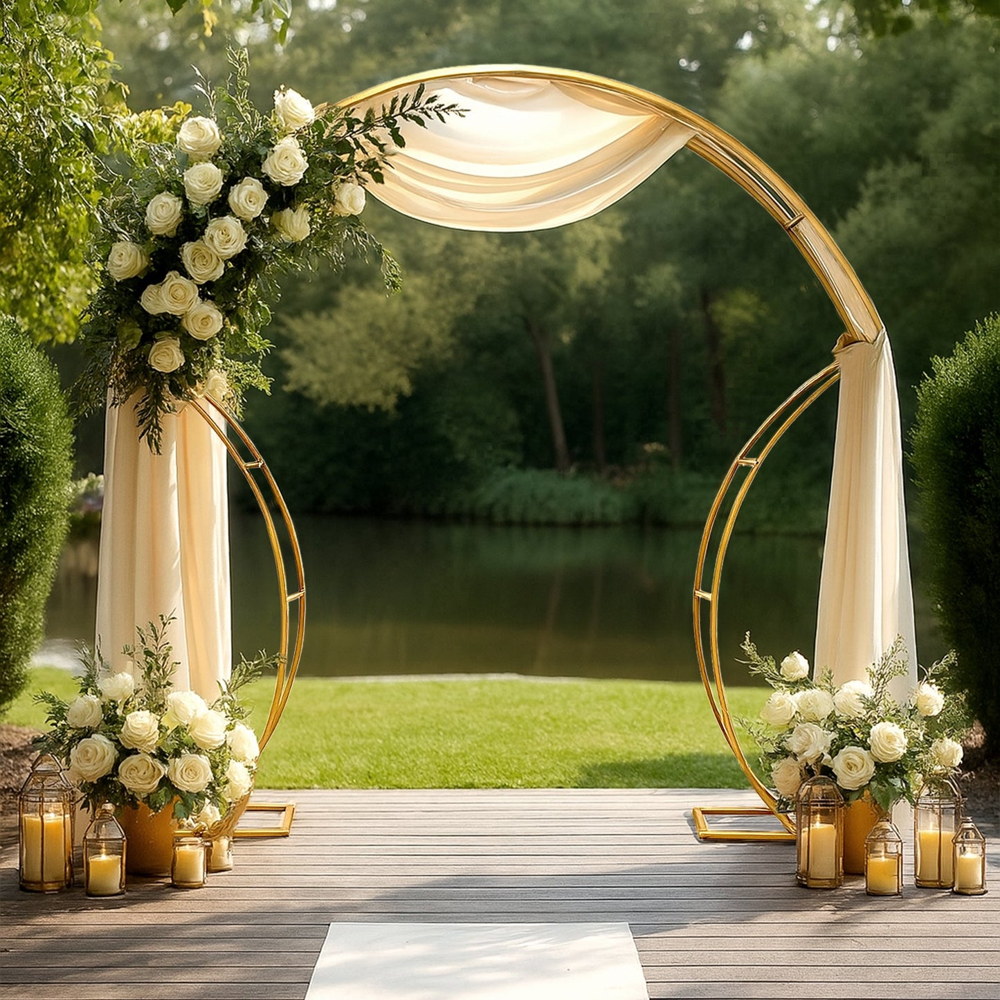 7ft Gold Double-Curved Metal Arch Frame â€“ Backdrop, Balloon & Flower Arrangement Display Stand
