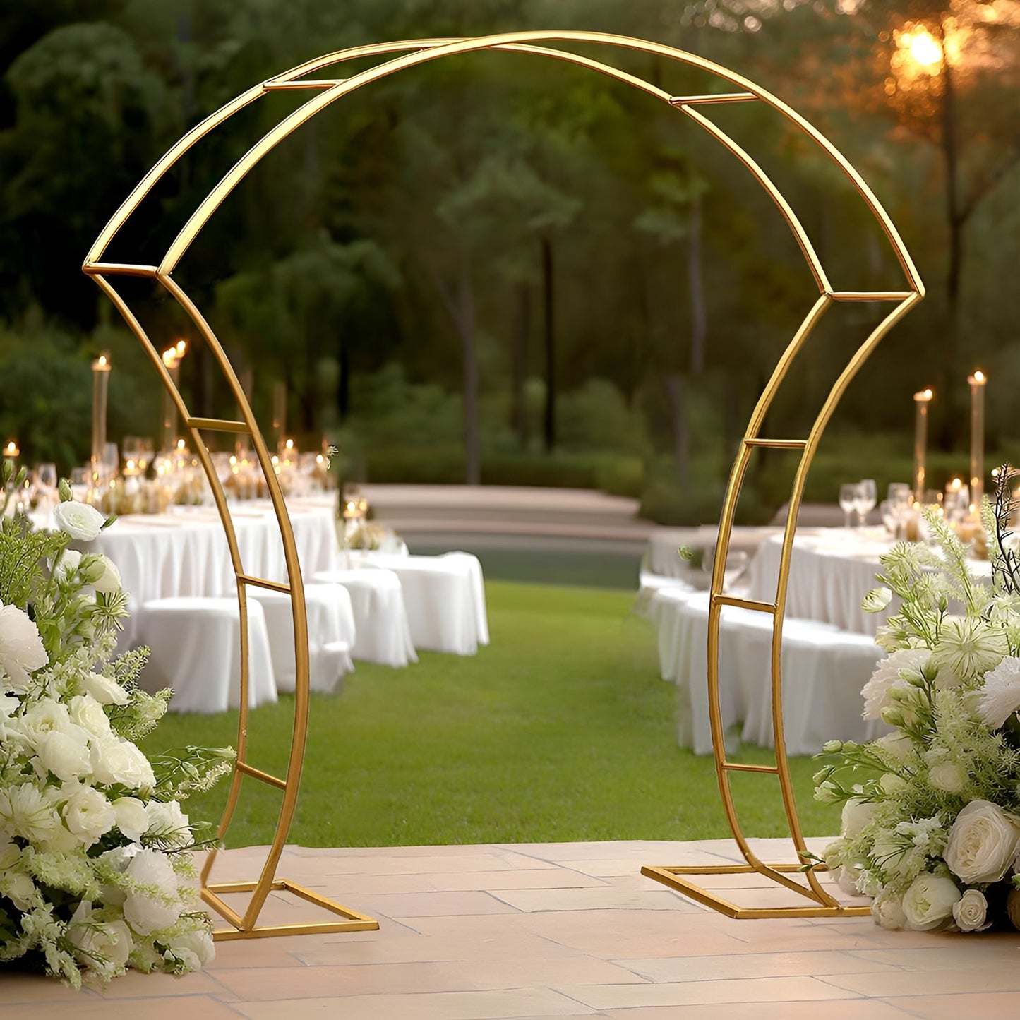 7ft Gold Double-Curved Metal Arch Frame â€“ Backdrop, Balloon & Flower Arrangement Display Stand