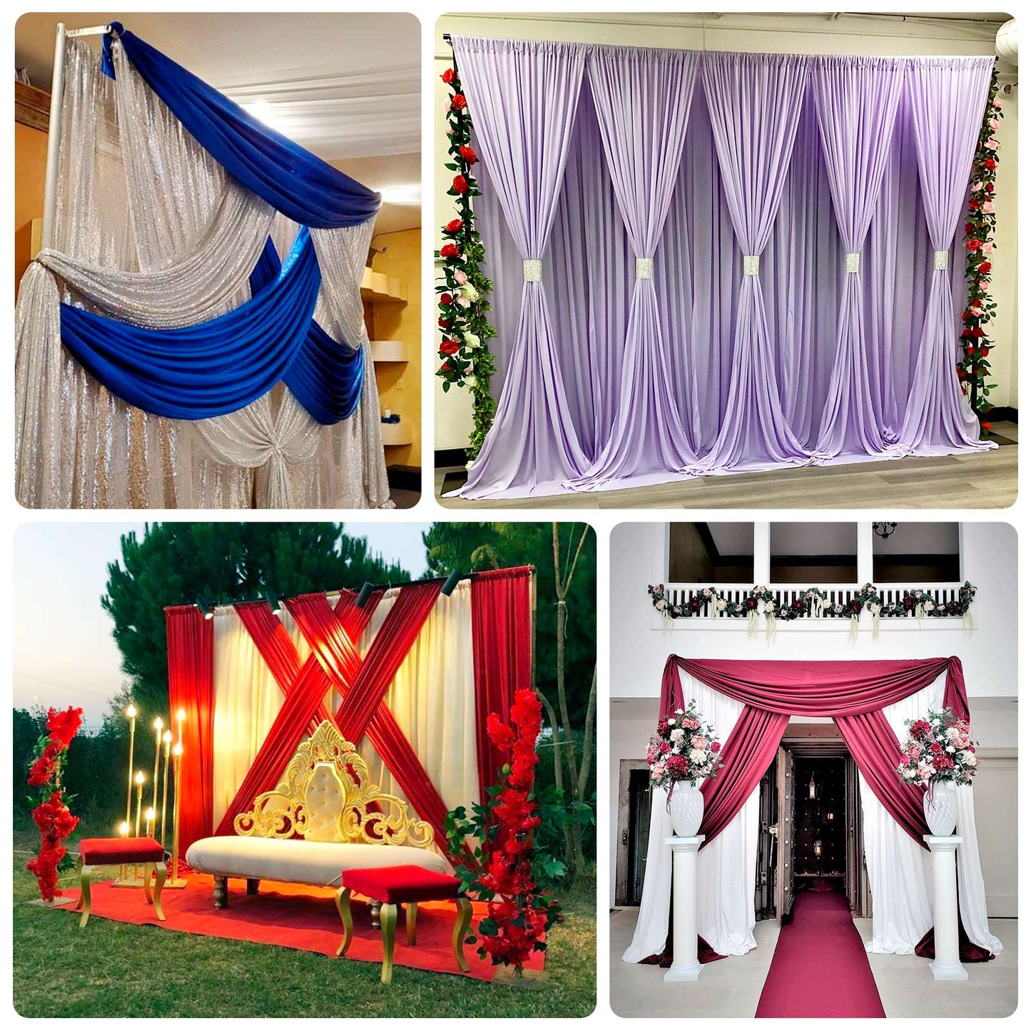 Adjustable Pipe and Drape Backdrop Stand with Double Cross Bars, Silver Aluminum Frame Support System 12ft x 12ft with Heavy Steel Bases