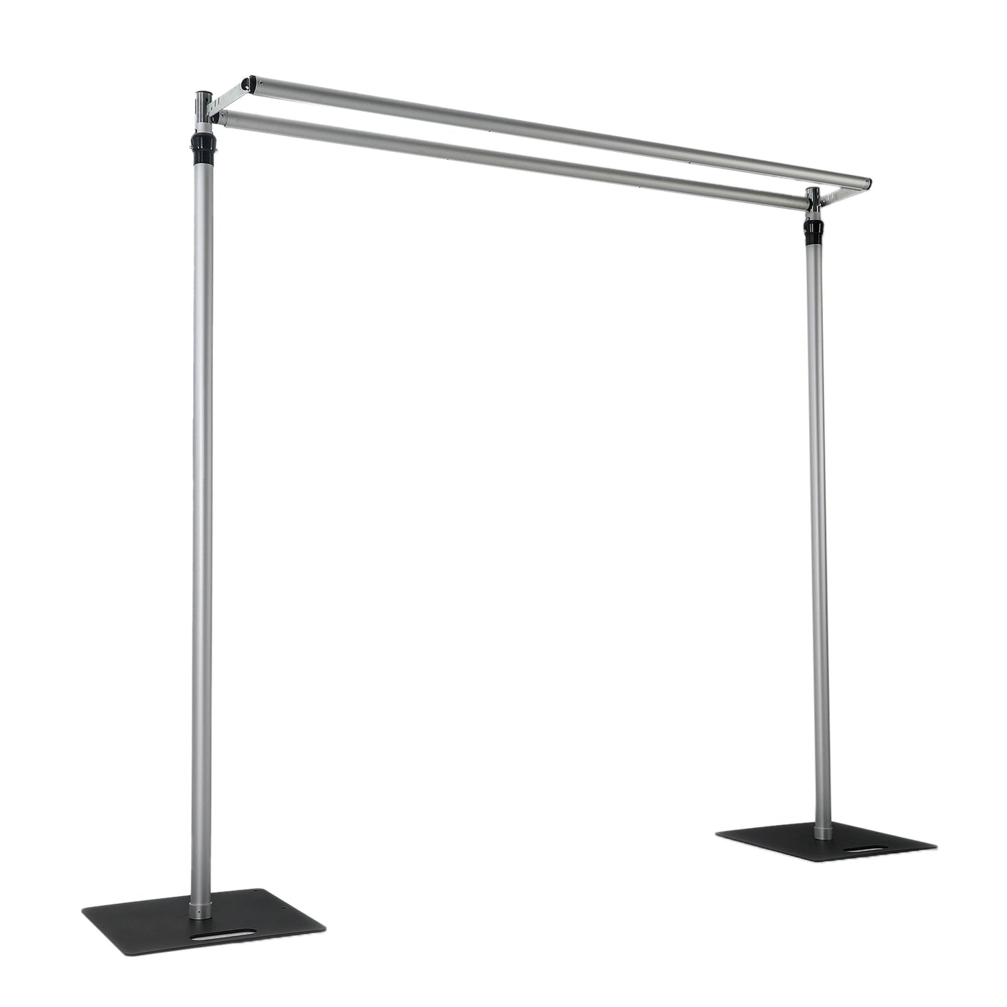 Adjustable Pipe and Drape Backdrop Stand with Double Cross Bars, Silver Aluminum Frame Support System 12ft x 12ft with Heavy Steel Bases