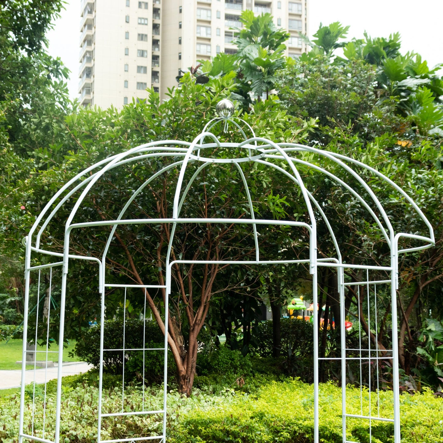 10ft White Metal Birdcage Ceremony Arch â€“ Garden Gazebo Pergola Arbor Trellis for Outdoor Weddings, Vines & Flowers