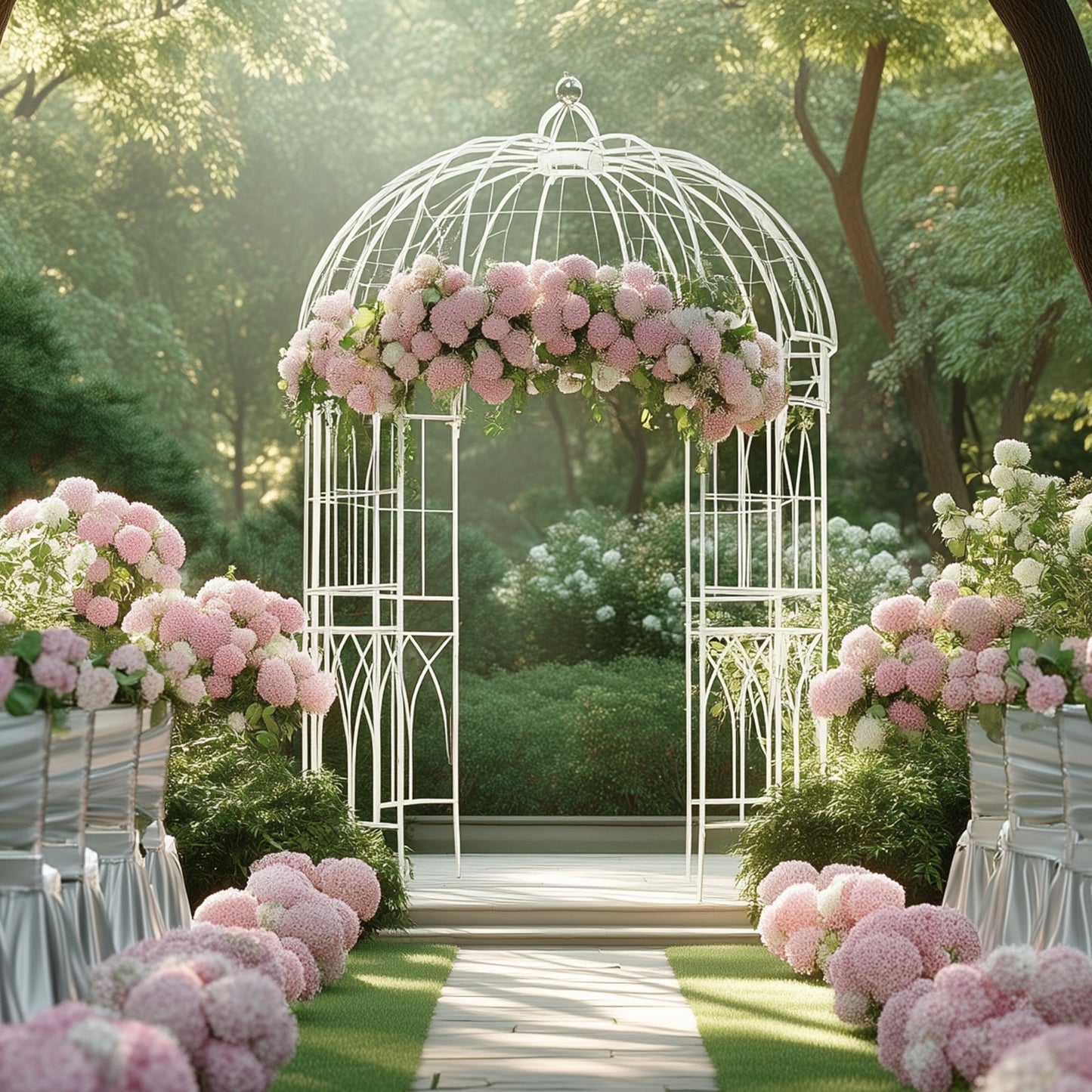 10ft White Metal Birdcage Ceremony Arch â€“ Garden Gazebo Pergola Arbor Trellis for Outdoor Weddings, Vines & Flowers