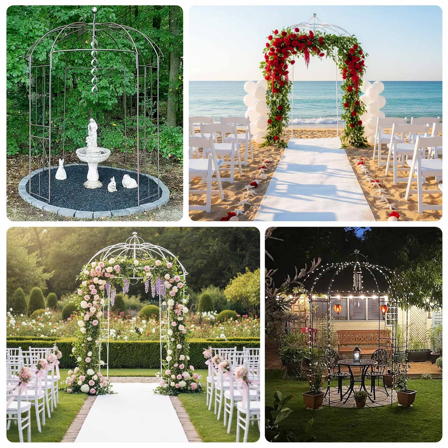 10ft White Metal Birdcage Ceremony Arch â€“ Garden Gazebo Pergola Arbor Trellis for Outdoor Weddings, Vines & Flowers