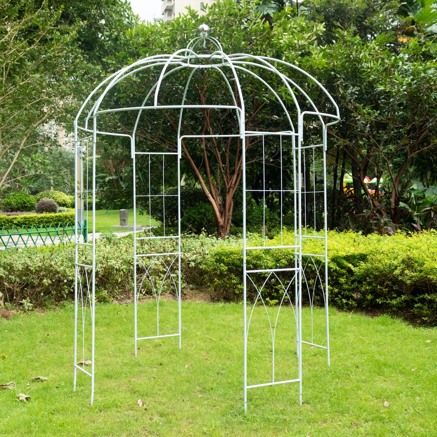 10ft White Metal Birdcage Ceremony Arch â€“ Garden Gazebo Pergola Arbor Trellis for Outdoor Weddings, Vines & Flowers