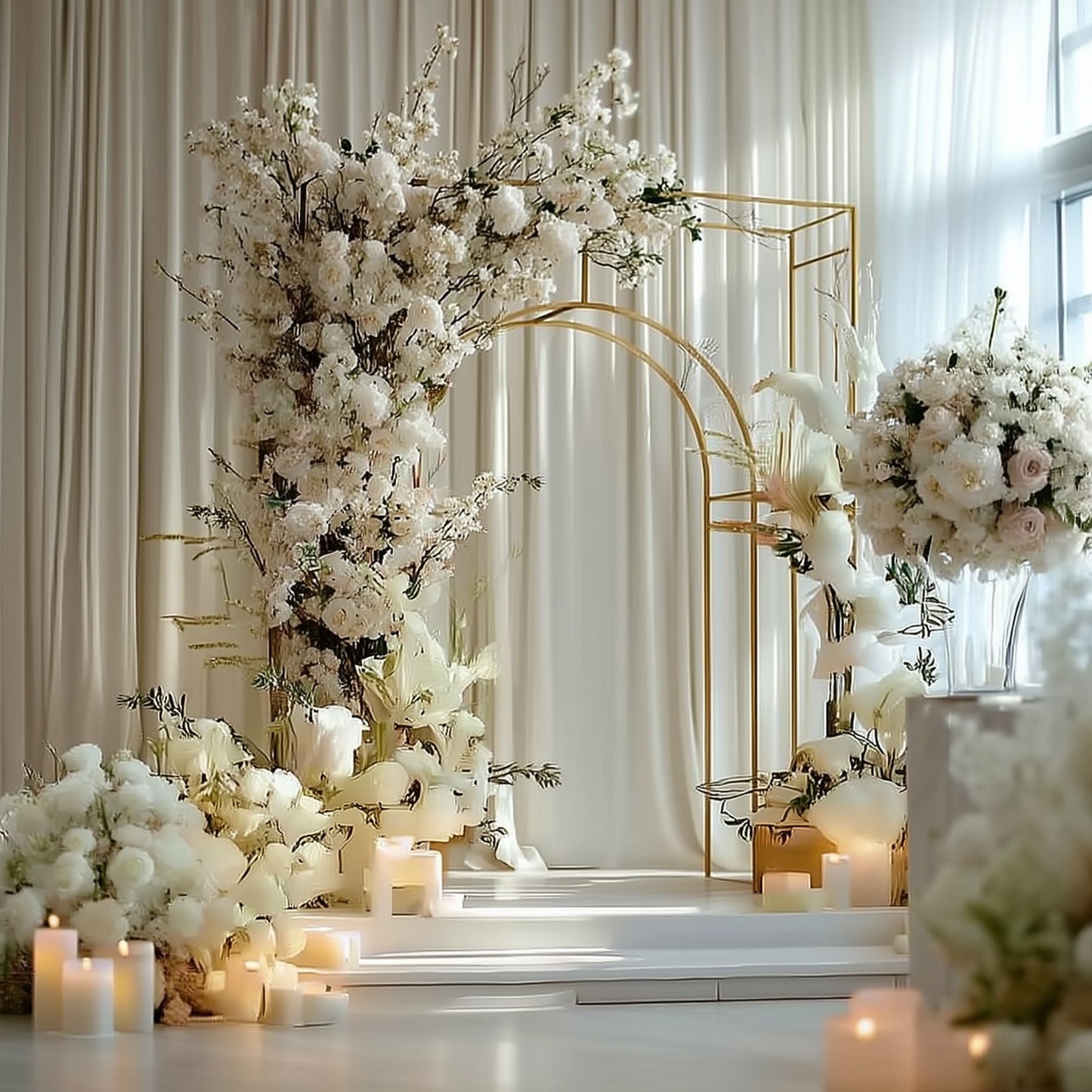 7ft Wedding Arch Rectangular Backdrop Stand â€“ Arc de Triomphe Style 3D Heavy Duty Gold Metal Frame for Balloon & Floral Display