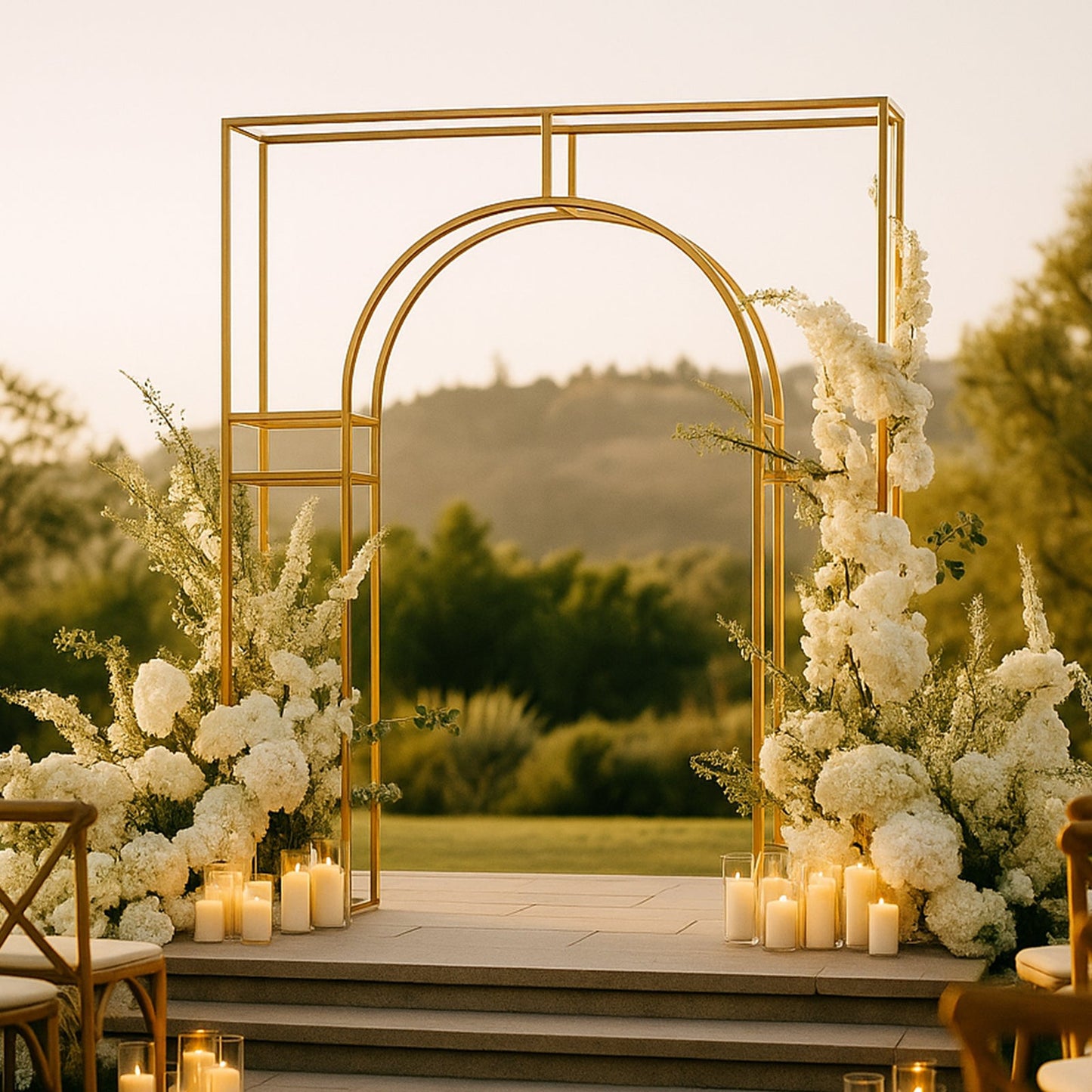 7ft Wedding Arch Rectangular Backdrop Stand â€“ Arc de Triomphe Style 3D Heavy Duty Gold Metal Frame for Balloon & Floral Display