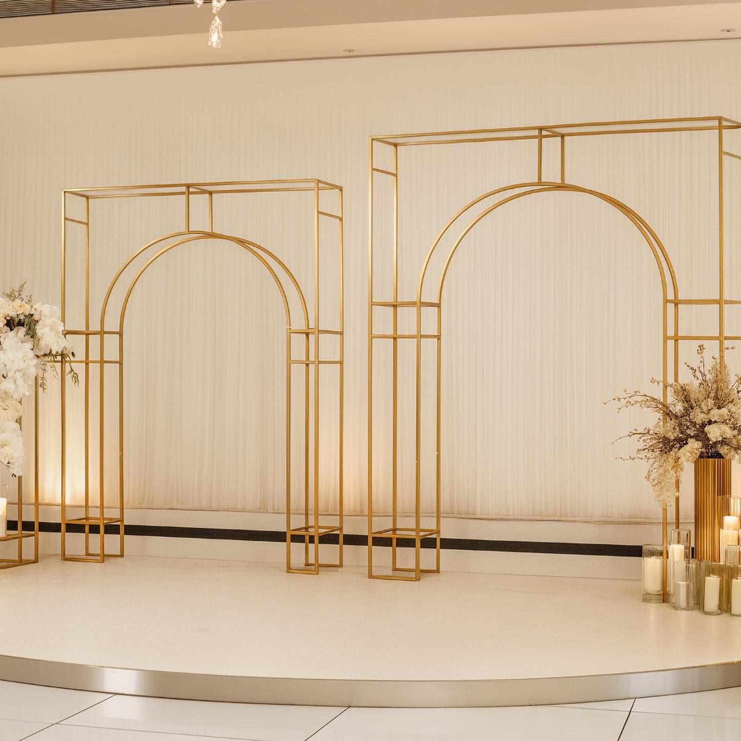 7ft Wedding Arch Rectangular Backdrop Stand â€“ Arc de Triomphe Style 3D Heavy Duty Gold Metal Frame for Balloon & Floral Display