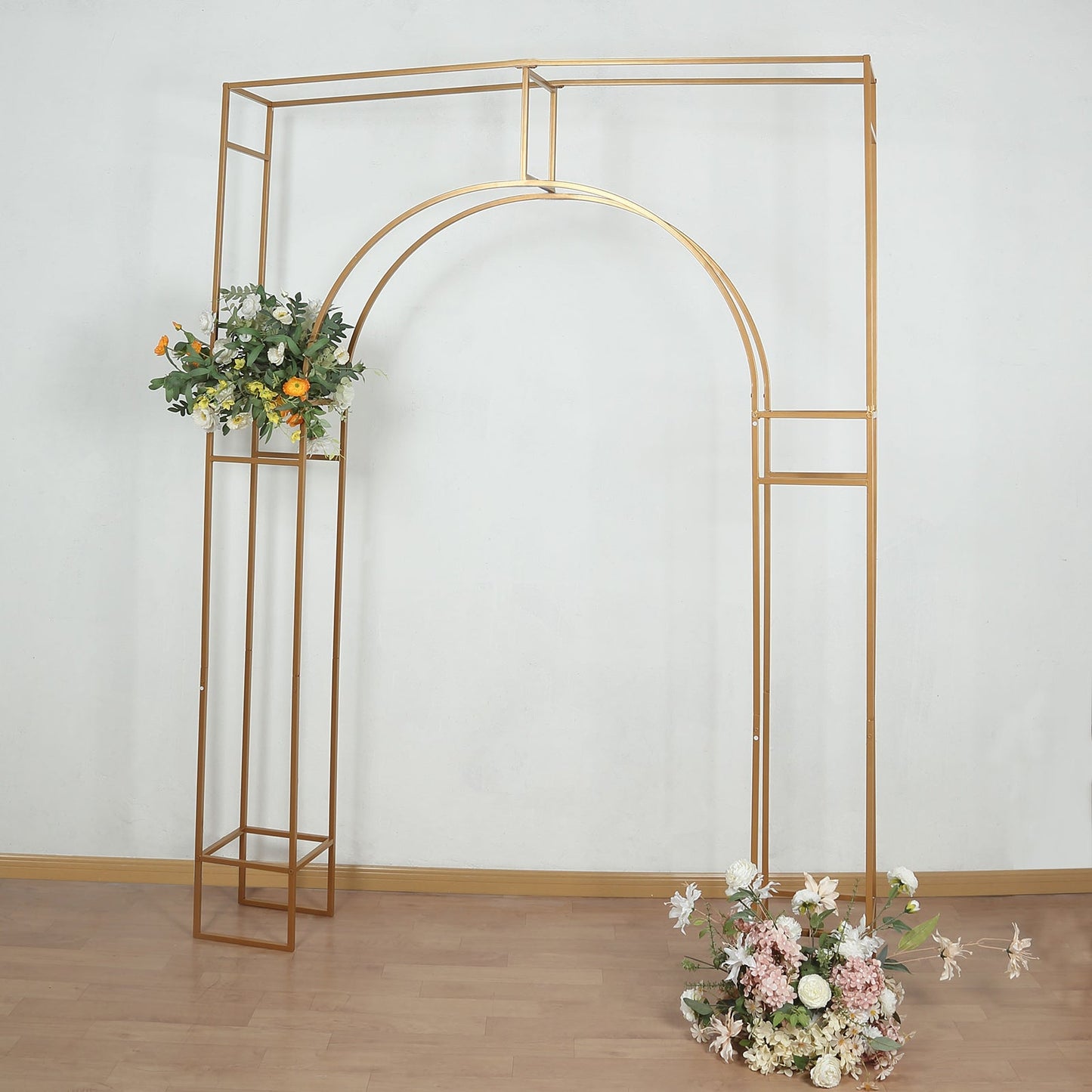 7ft Wedding Arch Rectangular Backdrop Stand â€“ Arc de Triomphe Style 3D Heavy Duty Gold Metal Frame for Balloon & Floral Display