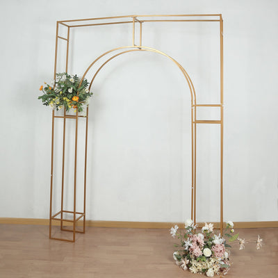 7ft Wedding Arch Rectangular Backdrop Stand â€“ Arc de Triomphe Style 3D Heavy Duty Gold Metal Frame for Balloon & Floral Display