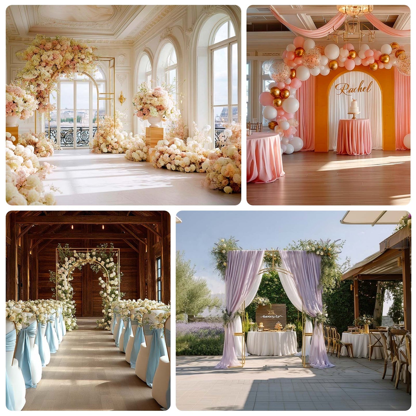 7ft Wedding Arch Rectangular Backdrop Stand â€“ Arc de Triomphe Style 3D Heavy Duty Gold Metal Frame for Balloon & Floral Display