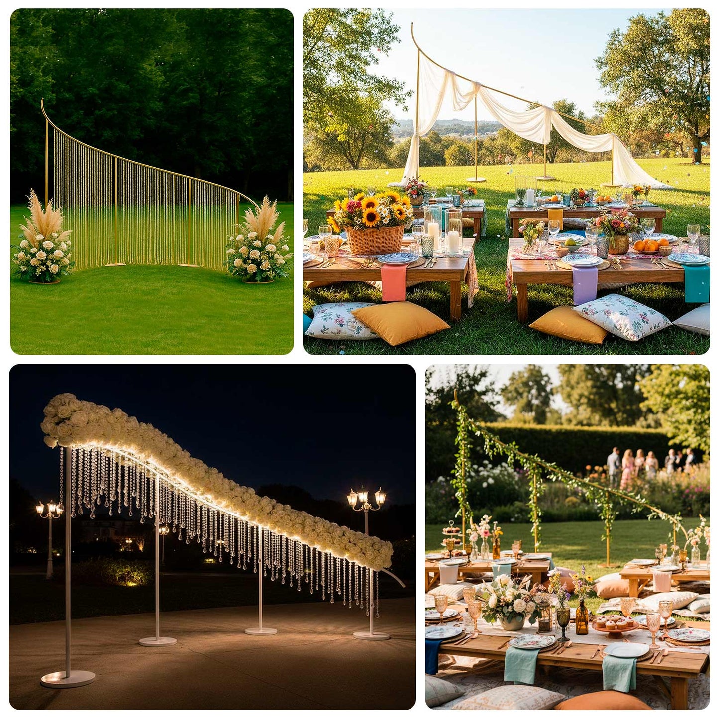 8ft x 12ft Curved Wave Wedding Arch Backdrop Stand â€“ Gold Heavy-Duty Metal Frame for Event, Balloon & Floral DÃ©cor