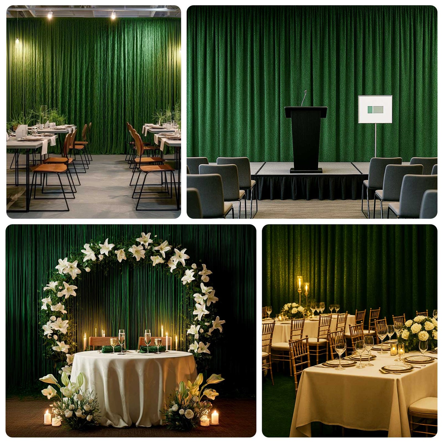 8ftx8ft Green Fringe Shag Polyester Event Drapery Panel, Minky Fabric Divider Backdrop Curtain