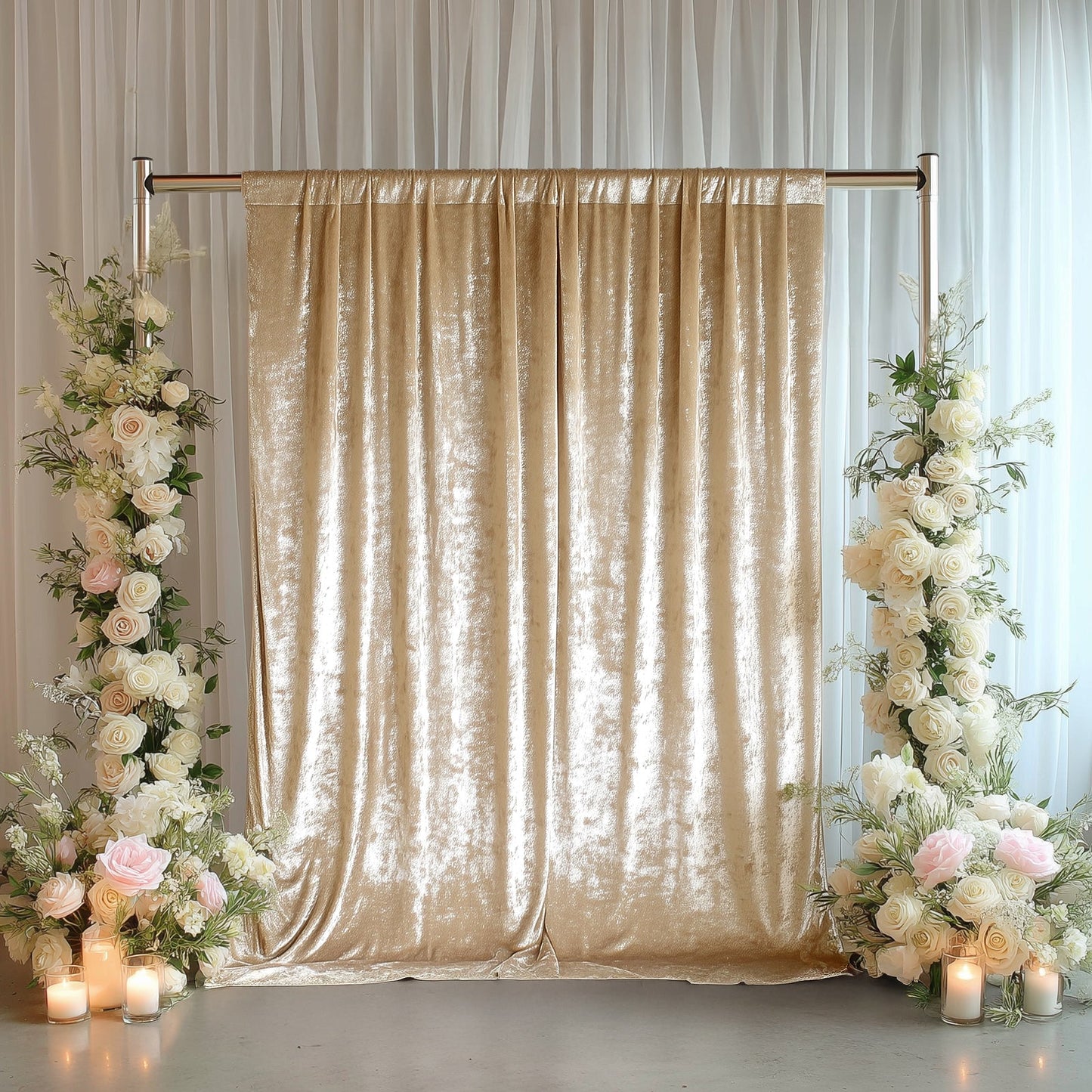 Beige Crushed Velvet Backdrop Curtain â€“ 5ft x 10ft Event Drape with Rod Pocket, Privacy Panel for Photo Booths & Events