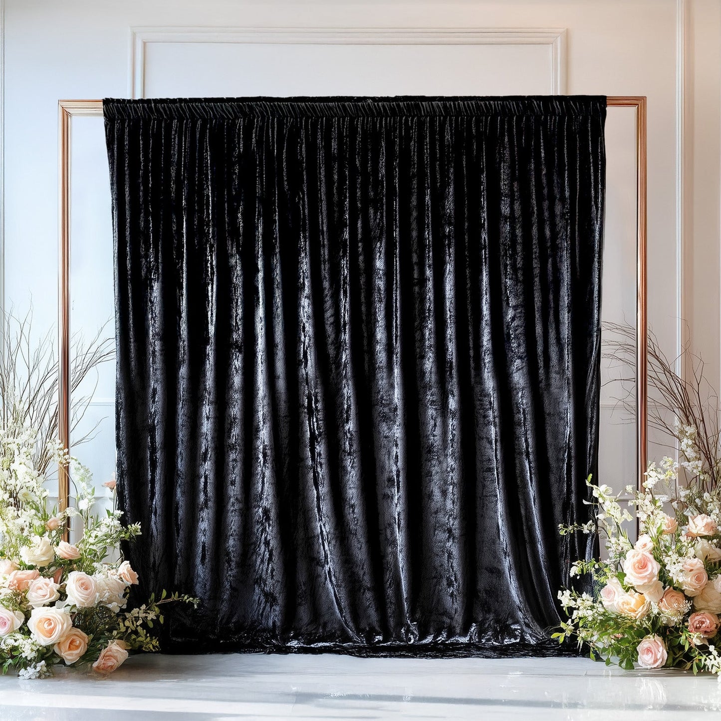 Black Crushed Velvet Backdrop Curtain â€“ 5ft x 10ft Event Drape with Rod Pocket, Privacy Panel for Photo Booths & Events