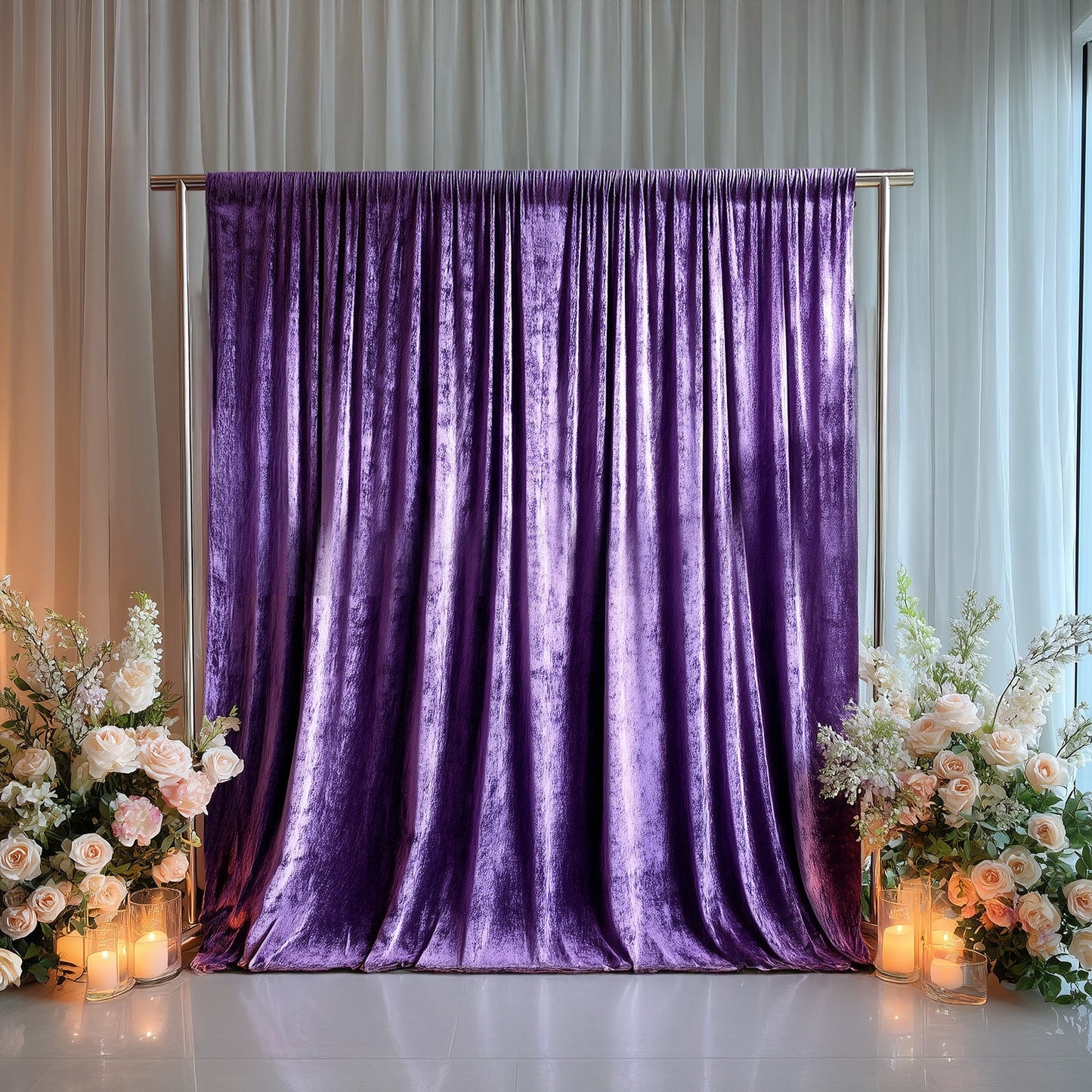 Purple Crushed Velvet Backdrop Curtain â€“ 5ft x 10ft Event Drape with Rod Pocket, Privacy Panel for Photo Booths & Events