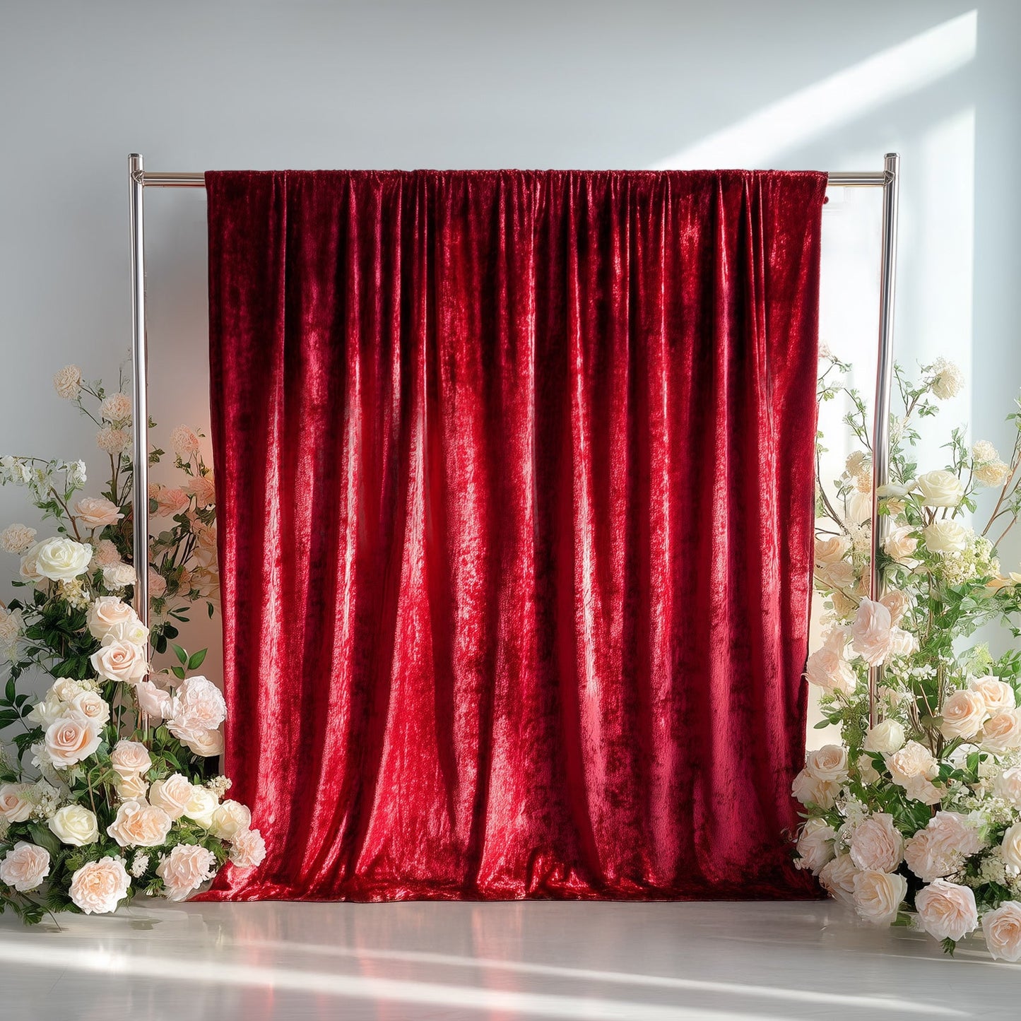 Red Crushed Velvet Backdrop Curtain â€“ 5ft x 10ft Event Drape with Rod Pocket, Privacy Panel for Photo Booths & Events